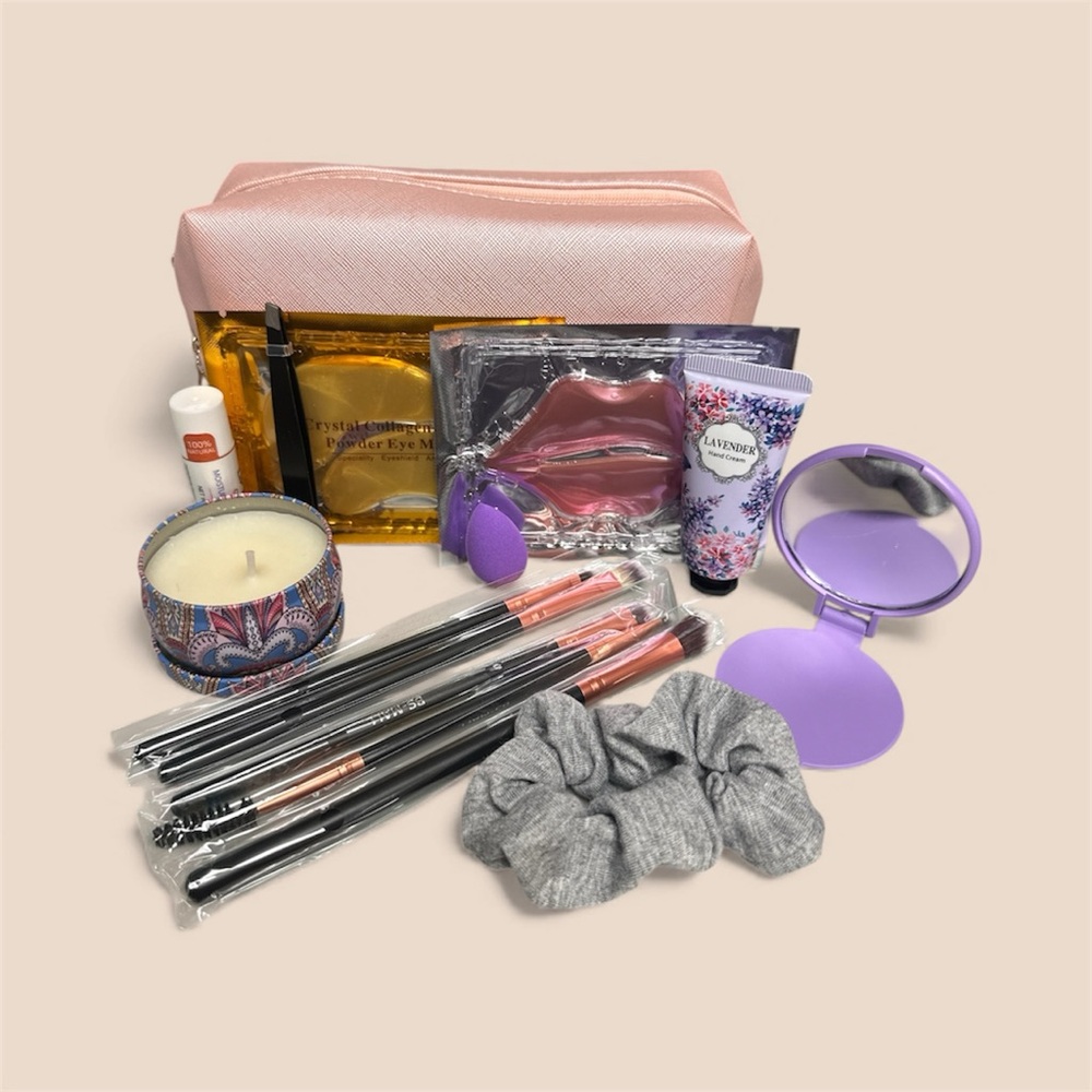 Pink Cosmetic Bag with Beauty Accessories